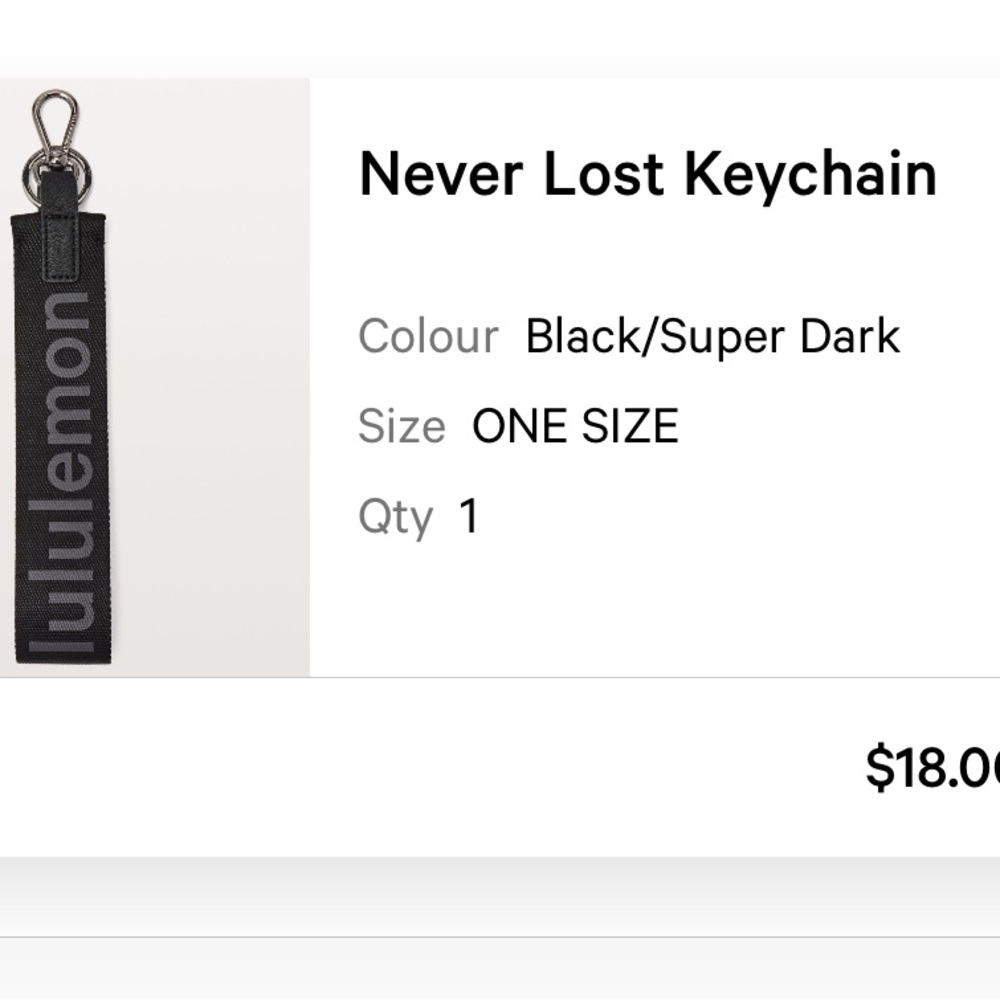 Black lululemon never lost keychain